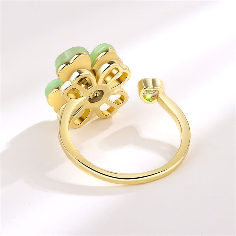 Anillo giratorio de amor con circonitas, trébol de cuatro hojas, ojo de gato, Buddha Stones