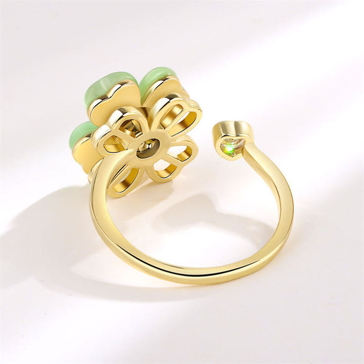 Anillo giratorio de amor con circonitas, trébol de cuatro hojas, ojo de gato, Buddha Stones