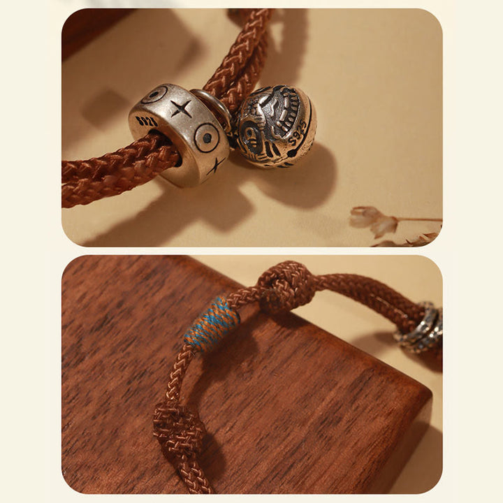 Pulsera trenzada hecha a mano con Buddha Stones , Plata de Ley 925, oro, bestia tragadora, pez Koi, riqueza