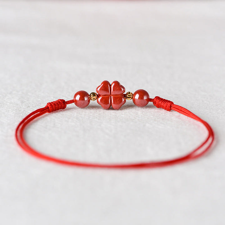 Pulsera tobillera con Buddha Stones, trébol de cuatro hojas, cinabrio, bendición, calma