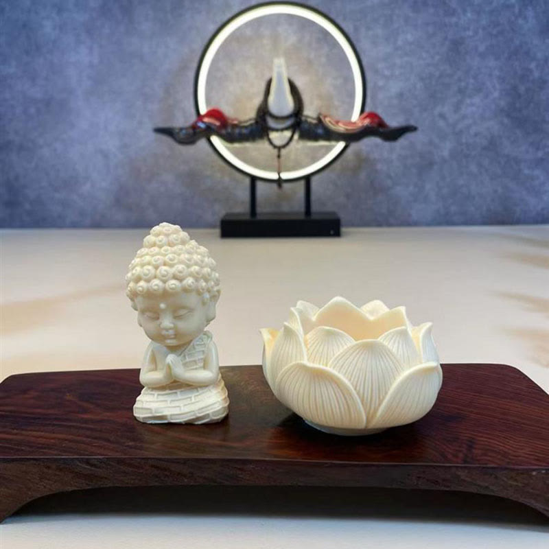Buddha Stones Mini fruta de marfil Tathagata Buda Lotus Kwan Yin Avalokitesvara Manjusri Samantabhadra Serenity decoración de escritorio