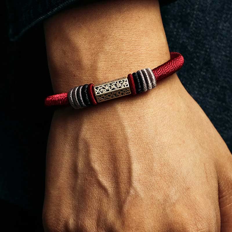 Pulsera de hilo rojo de la paz de Om Mani Padme Hum de plata de ley 925 con Buddha Stones - image 4