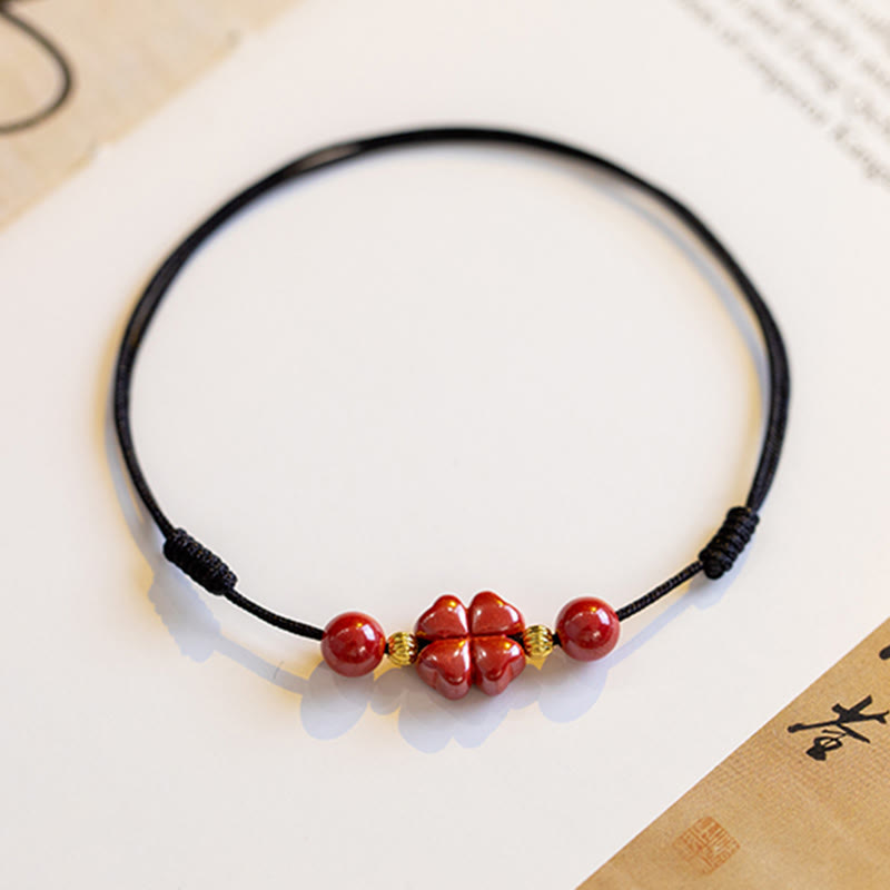 Pulsera tobillera con Buddha Stones, trébol de cuatro hojas, cinabrio, bendición, calma
