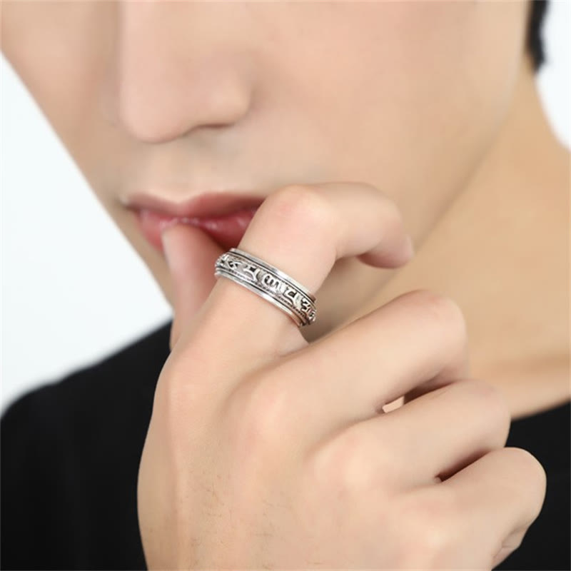 Anillo giratorio con Buddha Stones tibetanas Om Mani Padme Hum PiXiu grabado riqueza suerte