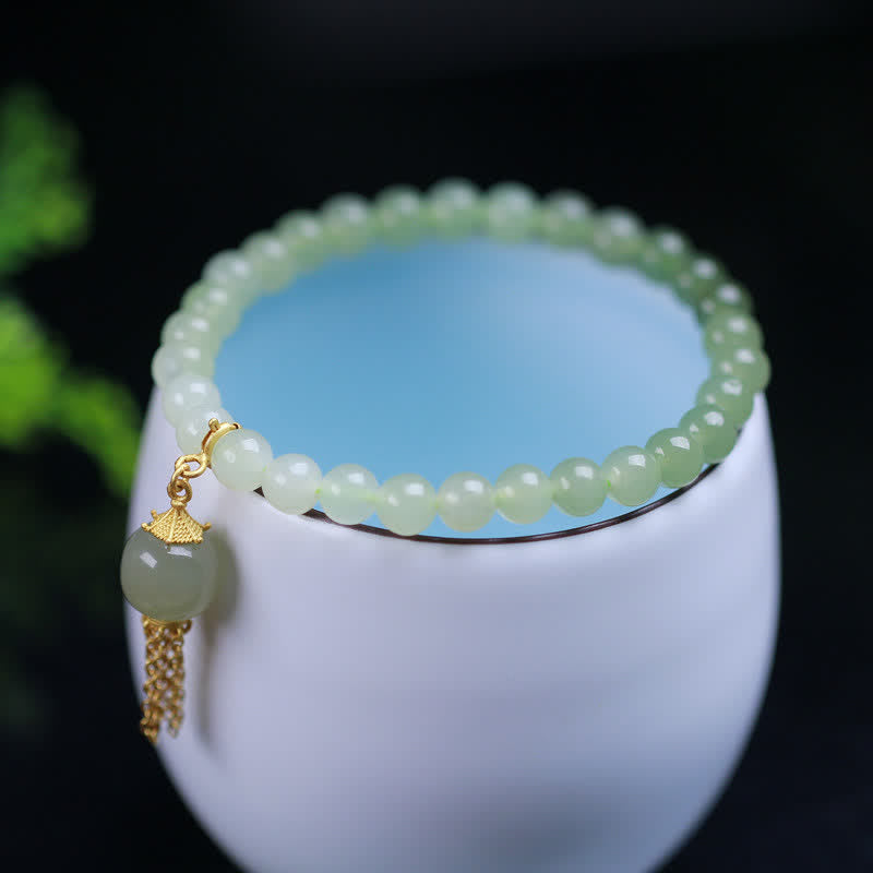 Pulsera con dijes de riqueza con cuentas de jade hetiano de plata de ley 925