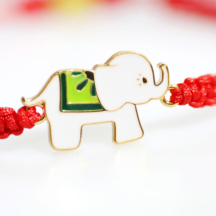 Pulsera de hilo rojo con elefante de la suerte, de plata de ley 925 hecha a mano tibetana con Buddha Stones