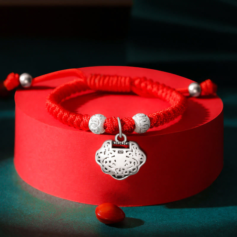 Pulsera de plata de ley 925 con Buddha Stones, candado chino, protección de hilo rojo multicolor, pulsera trenzada hecha a mano para niños