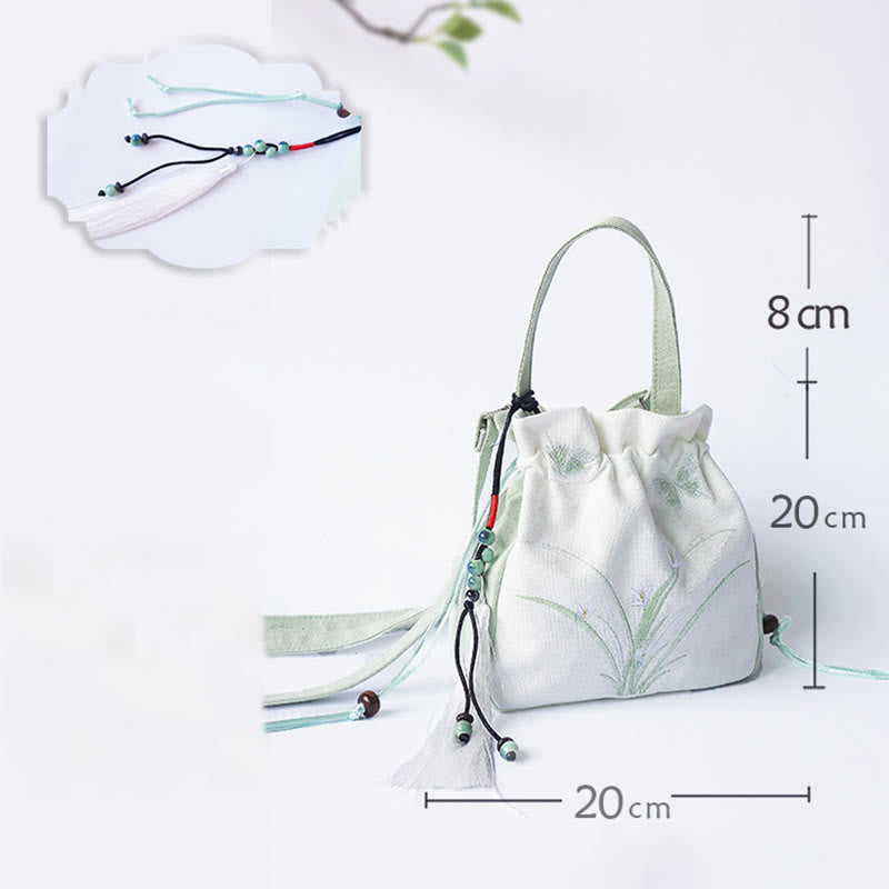 Bolso de hombro de lona con flores bordadas hechas a mano con Buddha Stones - image 19
