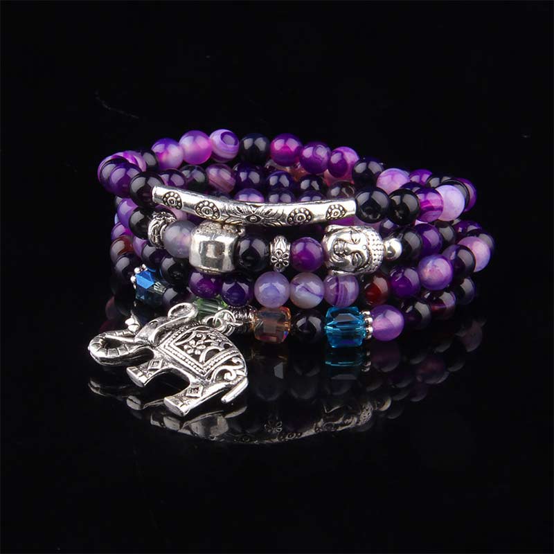 Buddha Stones Pulsera de ágata natural con forma de elefante y Buda de la esperanza - Ágata púrpura - image 5