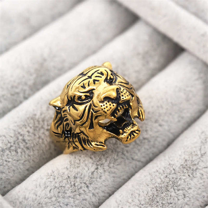 Anillo de motociclista Punk Rock con equilibrio de acero titanio y cabeza de tigre Animal para hombre