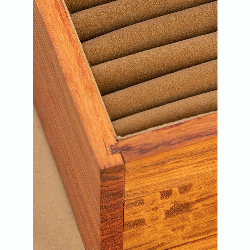 Caja de almacenamiento de joyería de palisandro hecha a mano antigua, caja organizadora de regalo de madera con flores de doble capa grande con cerradura