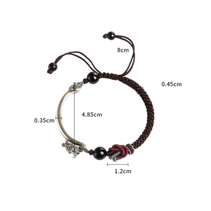 Pulsera trenzada hecha a mano con diseño de dragón auspicioso de plata de ley 925 con Buddha Stones