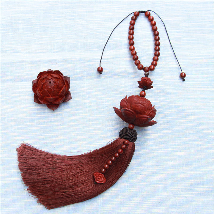 Buddha Stones tibetanas, hoja pequeña, sándalo rojo, loto, protección de la suerte, decoración de borlas