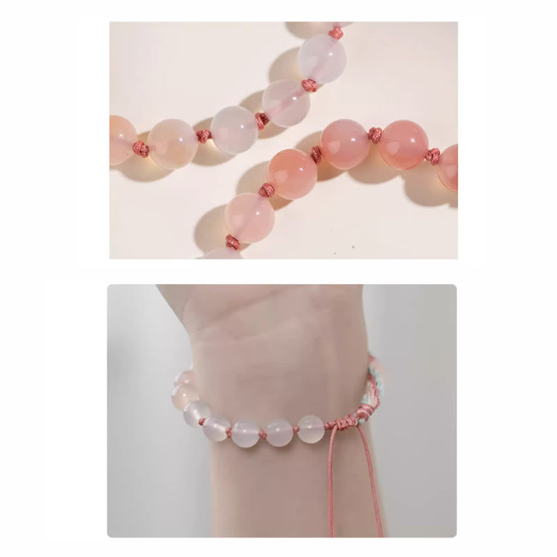 Pulsera de cuerda hecha a mano con Buddha Stones, ágata degradado Natural, nudo de reencarnación, flor de melocotón, riqueza y suerte