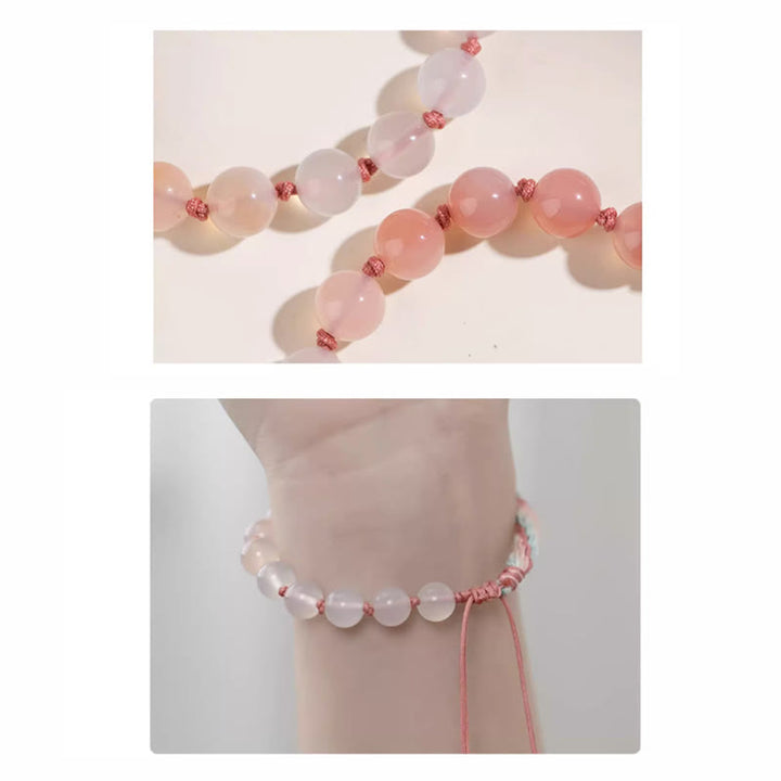 Pulsera de cuerda hecha a mano con Buddha Stones, ágata degradado Natural, nudo de reencarnación, flor de melocotón, riqueza y suerte