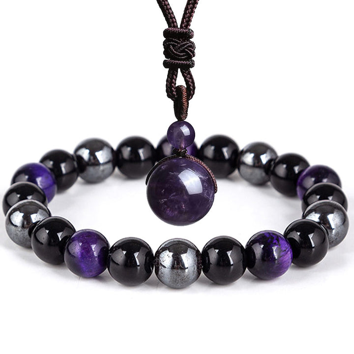 Juego de collar y pulsera de ojo de tigre tibetano con Buddha Stones