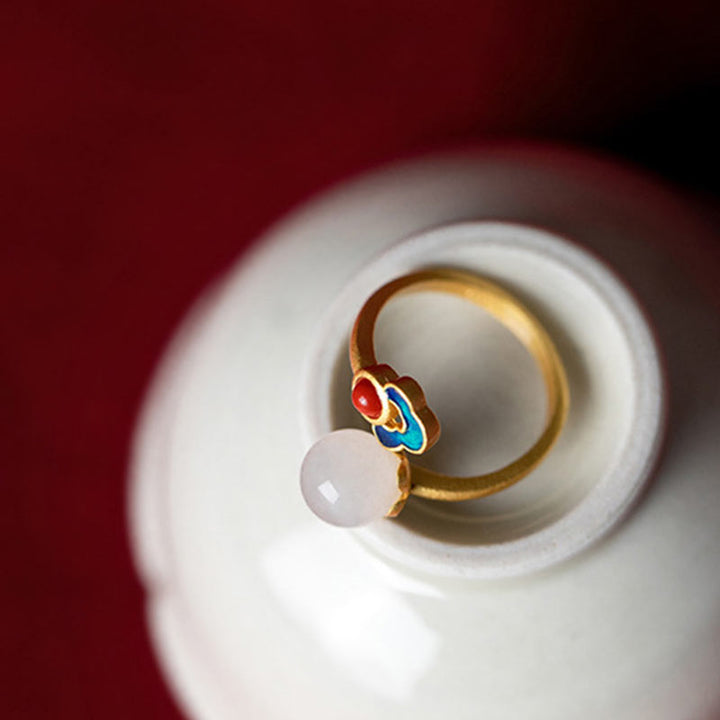 Anillo de suerte con bendición de nube auspiciosa de jade blanco