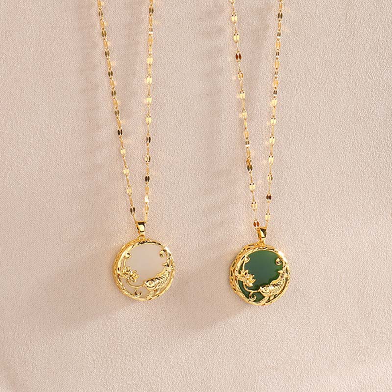Colgante de collar de la suerte de loto de pez Koi de jade natural con Buddha Stones - image 10