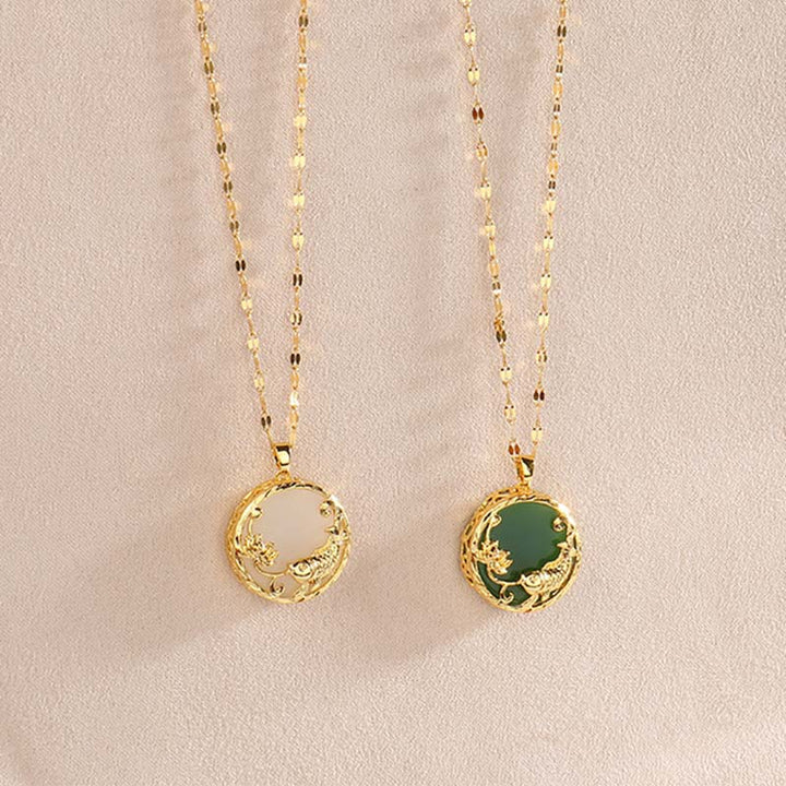 Colgante de collar de la suerte de loto de pez Koi de jade natural con Buddha Stones - image 10