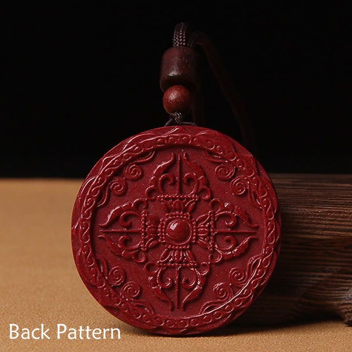 Buddha Stones Natural cinabrio Lotus Om Mani Padme Hum bendición collar cadena colgante