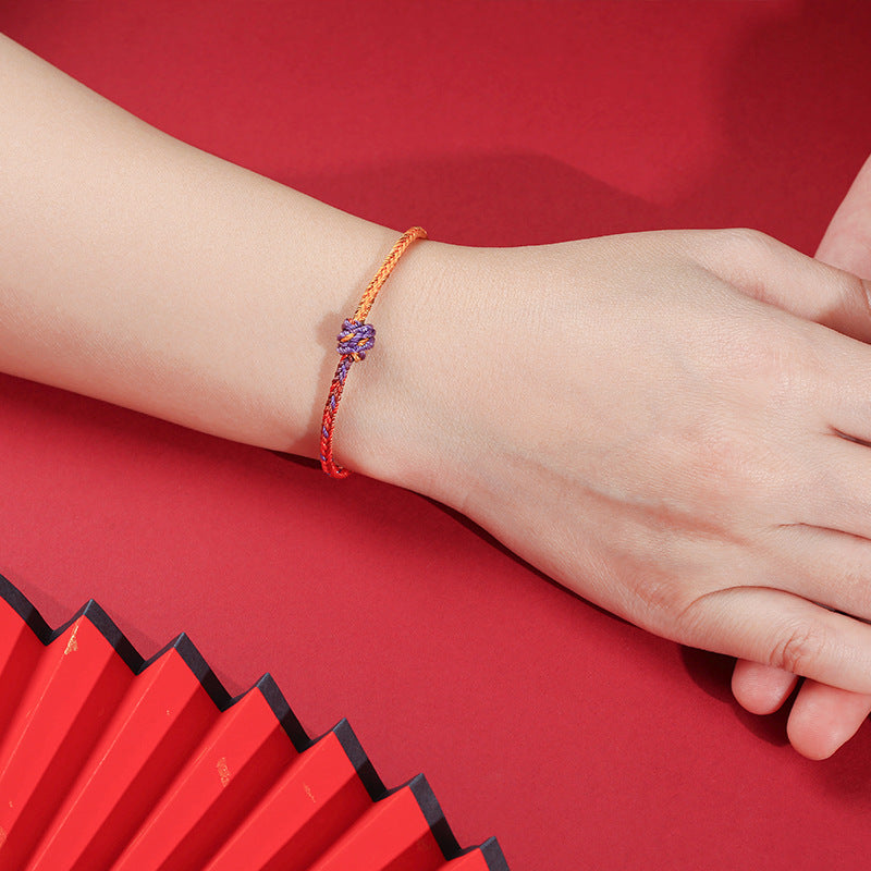 Pulsera de cuerda trenzada roja de oro púrpura colorida hecha a mano con Buddha Stones