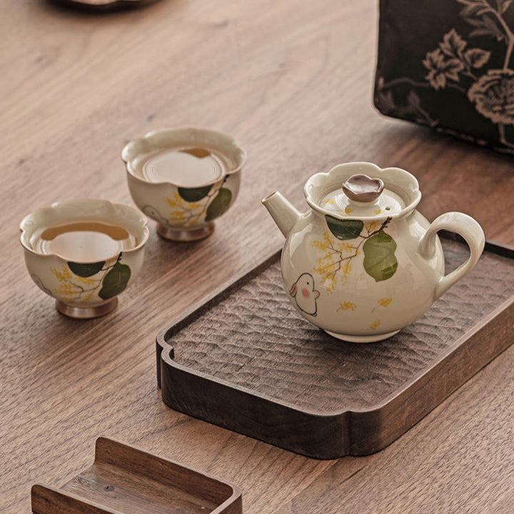 Buddha Stones pintadas a mano, taza de té de cerámica con conejo Osmanthus pequeño, taza de té de Kung Fu, 40ml