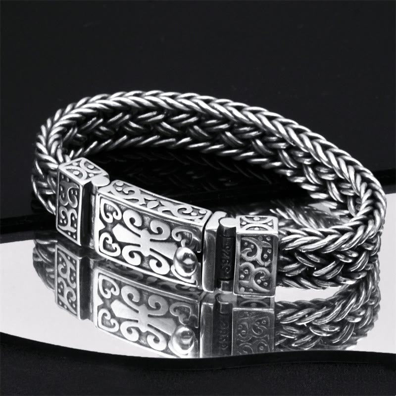 Pulsera de cadena curativa trenzada con patrón de tótem de vid retro con Buddha Stones