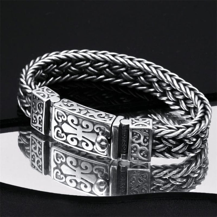 Pulsera de cadena curativa trenzada con patrón de tótem de vid retro con Buddha Stones