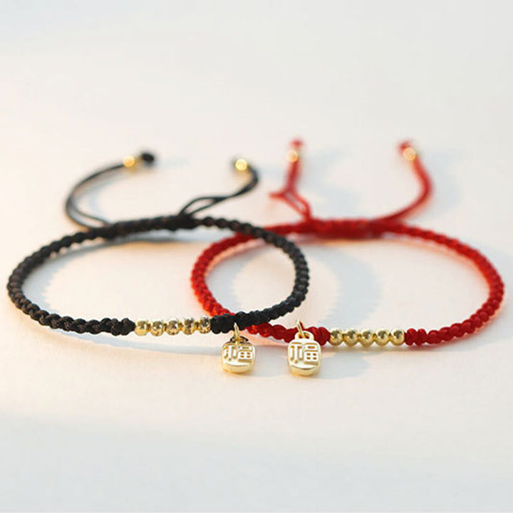 Pulsera de cuerda de la suerte con dije de personaje Fu hecho a mano con Buddha Stones