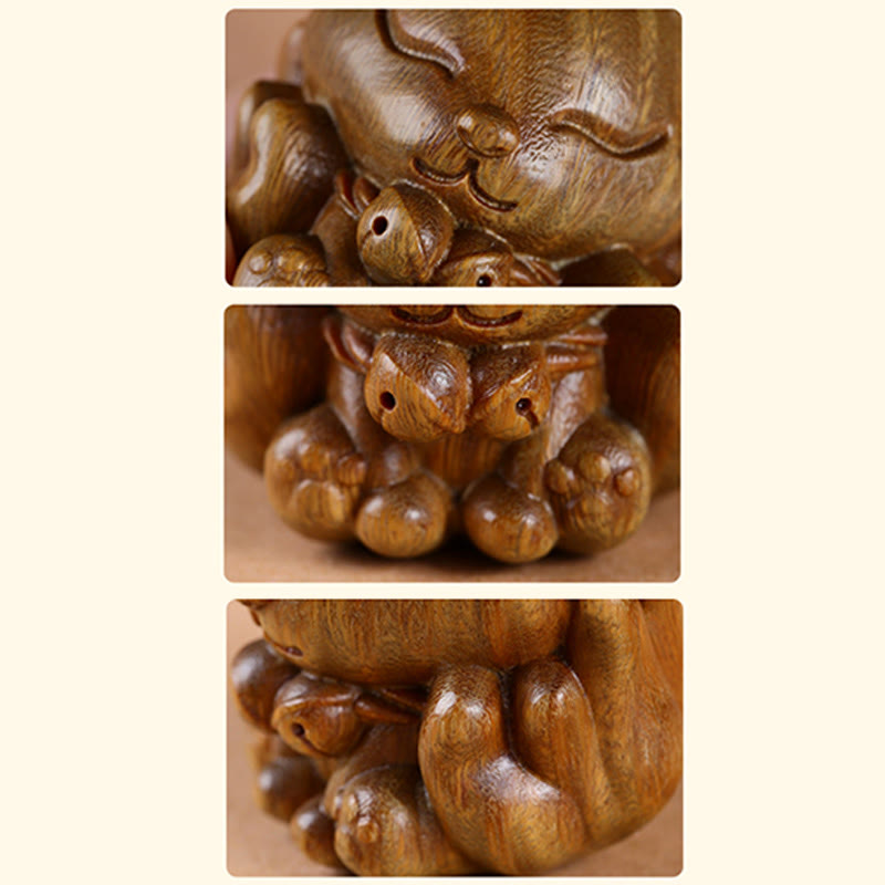 Miniatura de zorro de nueve colas, Buddha Stones, marfil, fruta, sándalo, sándalo verde, decoración bendita
