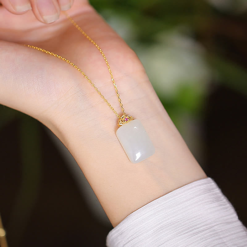 Collar con colgante de mariposa de Buda sonriente de la suerte, Jade cian Natural de Plata de Ley 925 - Jade blanco cuadrado - image 16