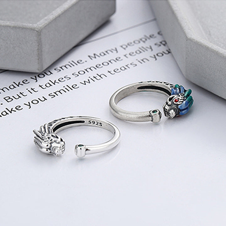Anillo de metal ajustable con protección de la suerte del Año del Dragón de plata de ley 925 con Buddha Stones