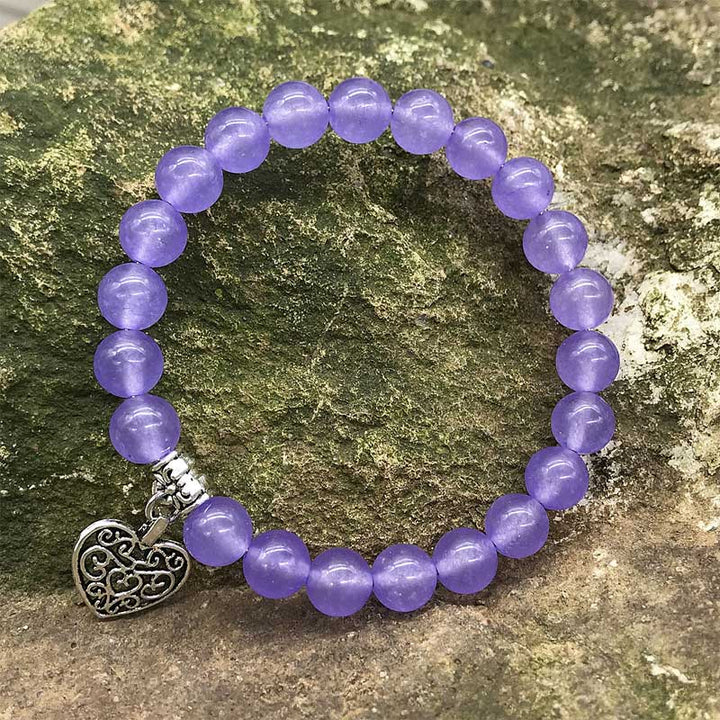 Pulsera elástica con dije de corazón de amor de la suerte con piedras preciosas naturales