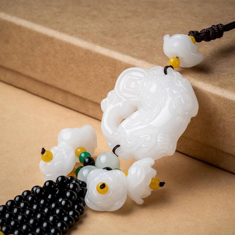 Buddha Stones FengShui Jade PiXiu bendición coche colgante decoración