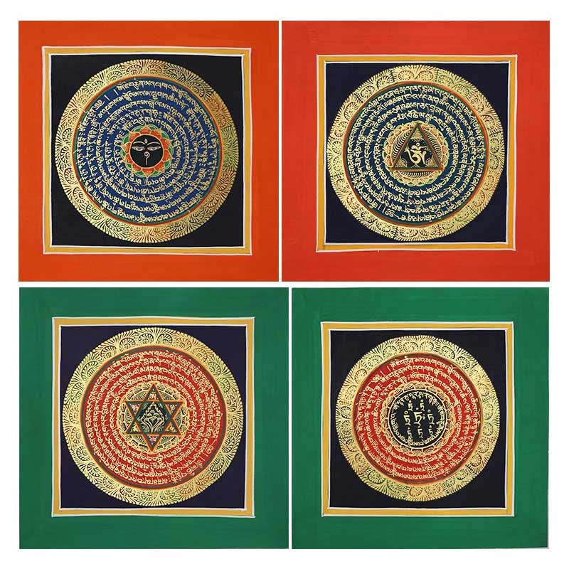 Caja ciega tibetana hecha a mano con pintura Thangka, bendición espiritual, patrón de Color aleatorio