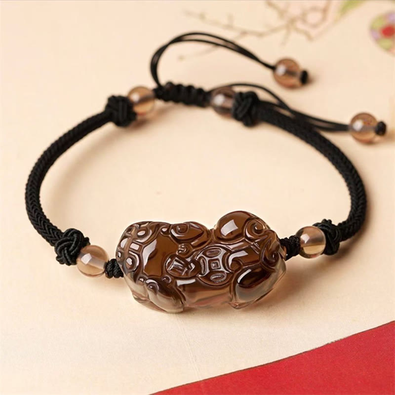 Pulsera de riqueza de monedas de obsidiana natural, amatista, citrino, PiXiu Cooper, Buddha Stones