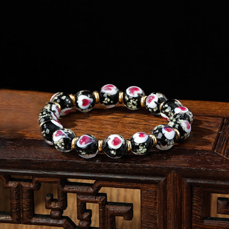 Pulsera de cuentas de cristal Liuli fluorescente luminosa con corazón de amor rosa de la familia de las bestias que tragan oro con Buddha Stones