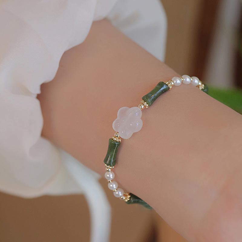 Pulsera de la paz con perlas y ágata, flor de bambú, peridoto y Buddha Stones