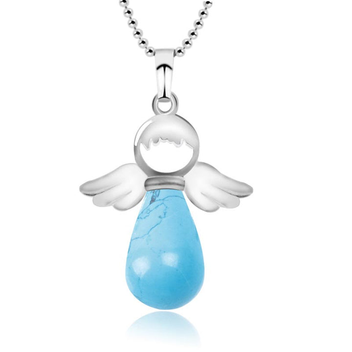 Colgante de collar de suerte de cristal natural con alas de ángel de Buddha Stones