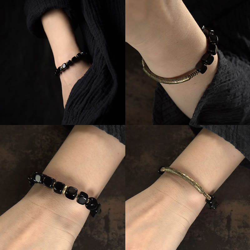 Pulsera de pareja de fuerza de cobre y cristal de obsidiana negra con Buddha Stones - image 11