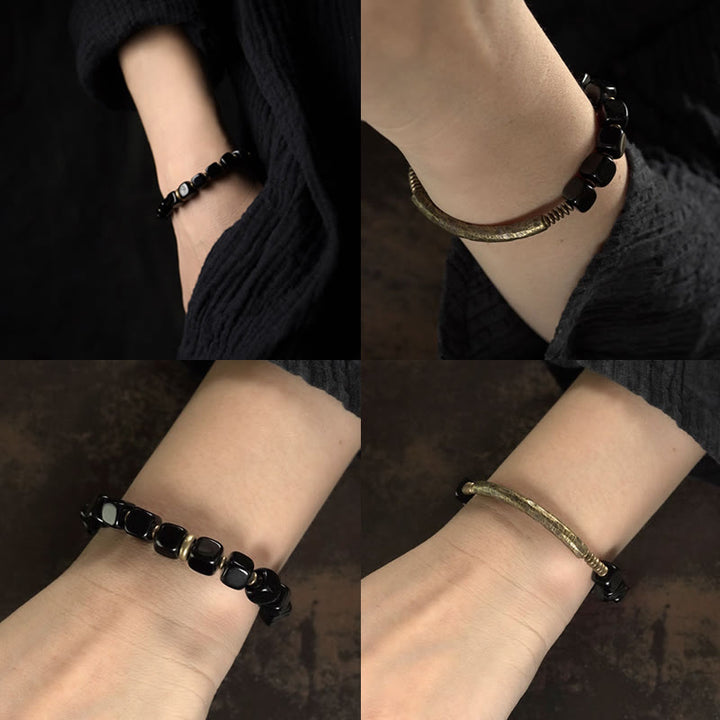 Pulsera de pareja de fuerza de cobre y cristal de obsidiana negra con Buddha Stones - image 11