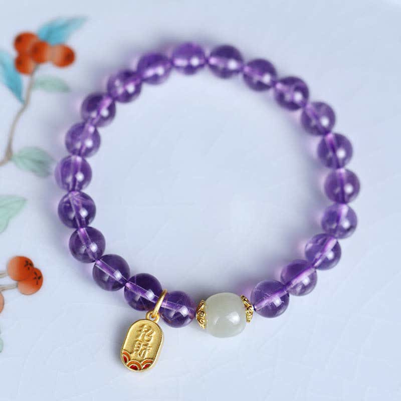 Pulsera con dijes curativos de jade hetiano de cristal de amatista natural con Buddha Stones