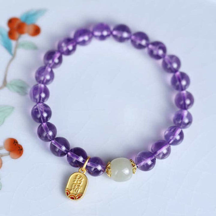 Pulsera con dijes curativos de jade hetiano de cristal de amatista natural con Buddha Stones