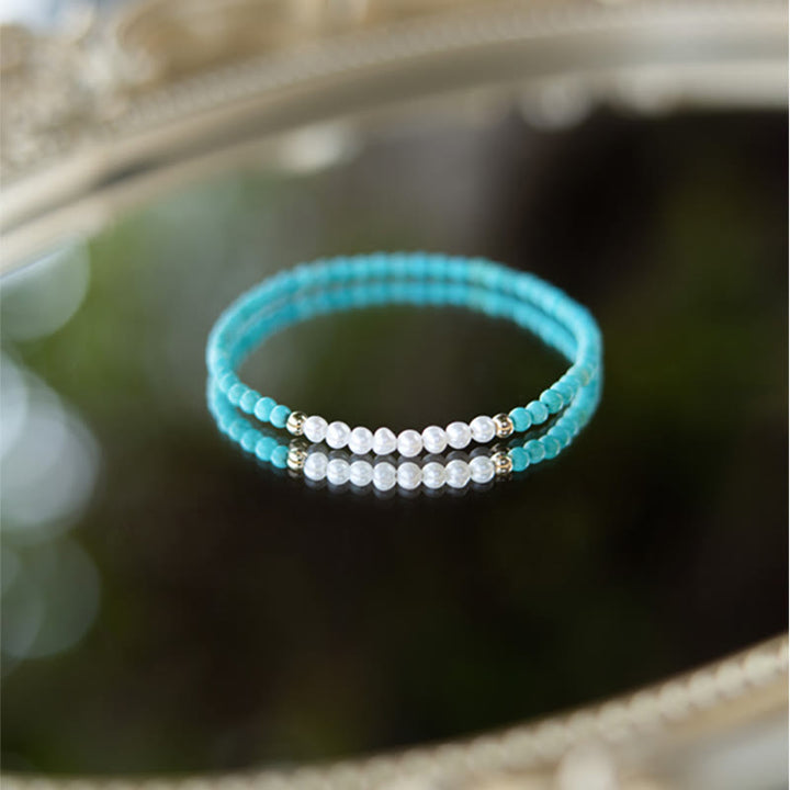Pulsera con cuentas de perlas turquesas naturales de plata de ley 925 con Buddha Stones