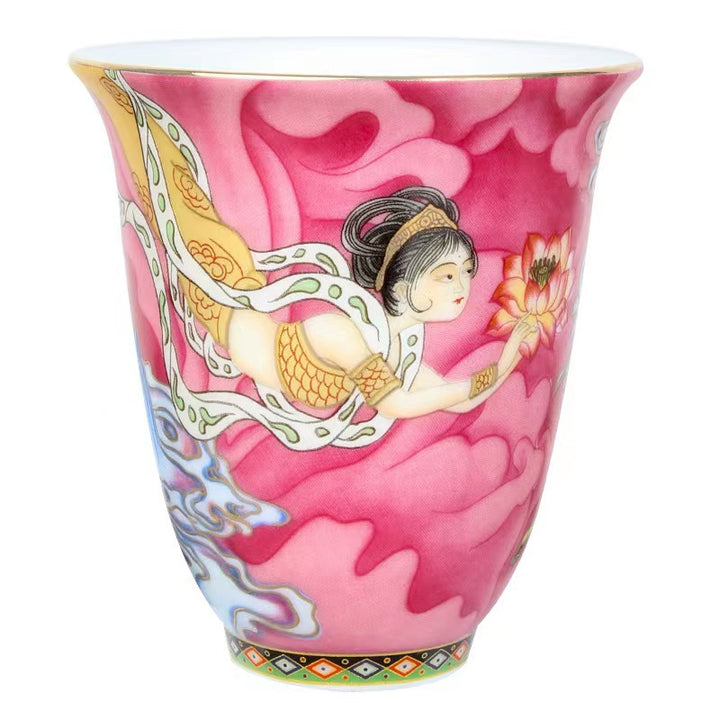 Taza de té de Kung Fu con Buddha Stones, Color Dunhuang, Apsaras voladoras