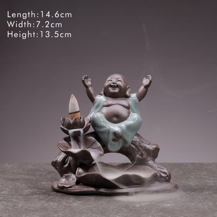 Quemador de incienso con bendición de loto de cerámica, Buddha Stones , pequeño monje, decoración