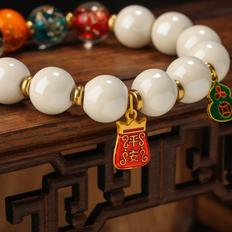 Buddha Stones, incienso tibetano, ceniza de porcelana, luminosa, fluorescente, Liuli, cuentas de cristal, calabaza, moneda de cobre, pulsera de la paz