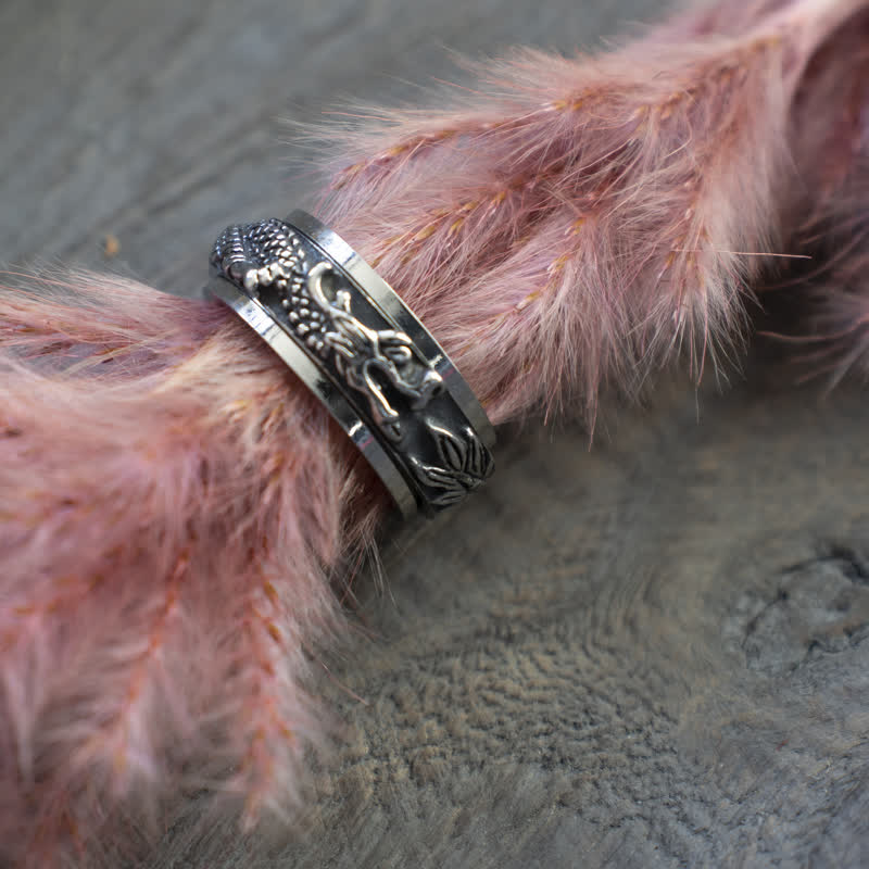 Buddha Stones Anillo de estimulación giratorio de acero de titanio Dragon - image 18