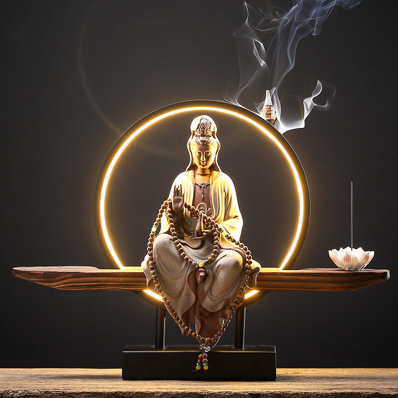 Buddha Stones Buda Avalokitesvara Cerámica Loto Relajación Quemador De Incienso Decoración