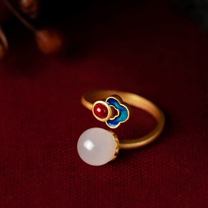 Anillo de suerte con bendición de nube auspiciosa de jade blanco